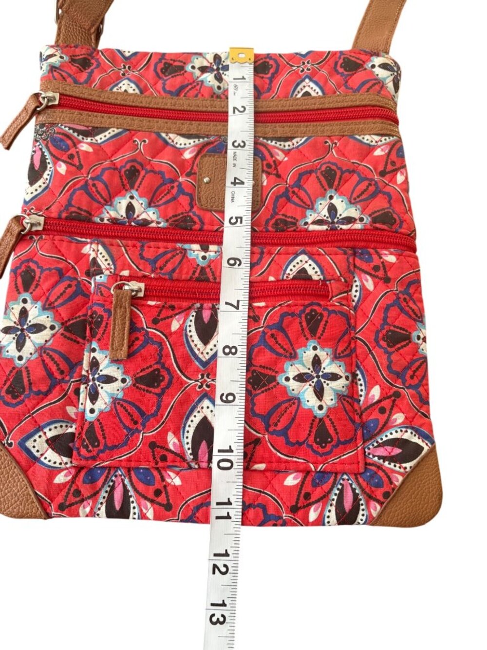 Stone Mountain Red Floral Boho Crossbody Bag W/ Multiple Zippered Pockets - Picture 9 of 13